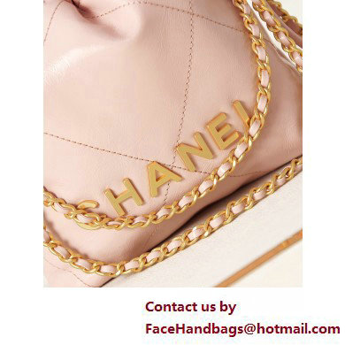 Chanel Shiny Calfskin  &  Gold-Tone Metal CHANEL 22 Mini Handbag AS3980 Light Pink